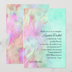 Bat Mitzvah Aqua Tie Dye Design Invitation