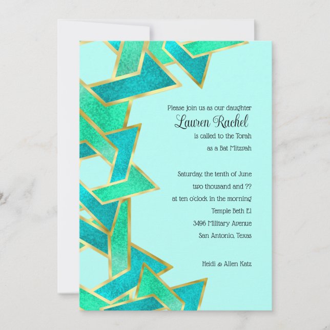 Bat Mitzvah Aqua Turquoise Star of David Invitation (Front)