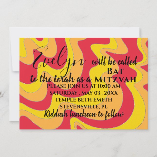 Bat Mitzvah Bar Mitzvah Silvery Waves Invitation (Front)