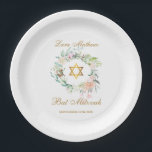 Bat Mitzvah, Bar Mitzvah Watercolor Floral Paper Plate<br><div class="desc">Featuring a delicate watercolor floral garland,  this chic Bat Mitzvah / Bar Mitzvah paper plate can be personalised with your special event details.  Designed by Thisisnotme©</div>
