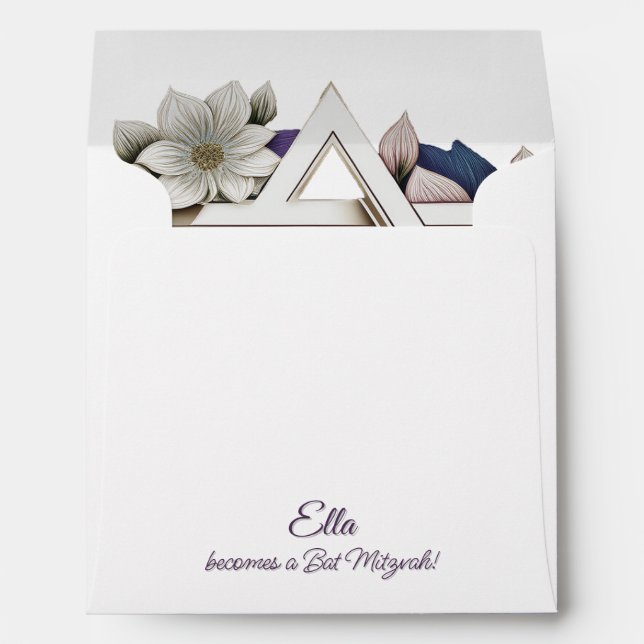 Bat Mitzvah Beautiful Floral Star of David Square Envelope (Back (Bottom))