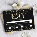 Bat Mitzvah Black Gold Foil Glitter Script Entrée RSVP Card<br><div class="desc">Be proud, rejoice and showcase this milestone of your favourite Bat Mitzvah! Include this stunning, modern, personalised RSVP insert card for your event. Graphic faux gold foil calligraphy script and confetti overlay a rich, dramatic, black background. Personalise the custom text with the “reply by” date and entrée choice options. Matching...</div>