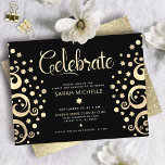 Bat Mitzvah Black Gold Foil Tree of Life Script  Enclosure Card<br><div class="desc">Be proud, rejoice and showcase this milestone of your favourite Bat Mitzvah! This stunning, sophisticated, personalised party info card is the perfect insert for this special occasion. Graphic faux gold foil trees with sparkly Star of David and dot “leaves”, along with gold foil calligraphy script, overlay a rich, black background....</div>