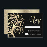 Bat Mitzvah Black Gold Foil Tree of Life Script RSVP Card<br><div class="desc">Be proud, rejoice and showcase this milestone of your favourite Bat Mitzvah! Include this stunning, sophisticated, personalised RSVP insert card for your event. A graphic faux gold foil tree with sparkly Star of David and dot “leaves”, along with gold foil calligraphy script, overlays a rich, black background. Faux gold glitter...</div>