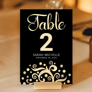 Bat Mitzvah Black Gold Foil Tree of Life Script Table Number