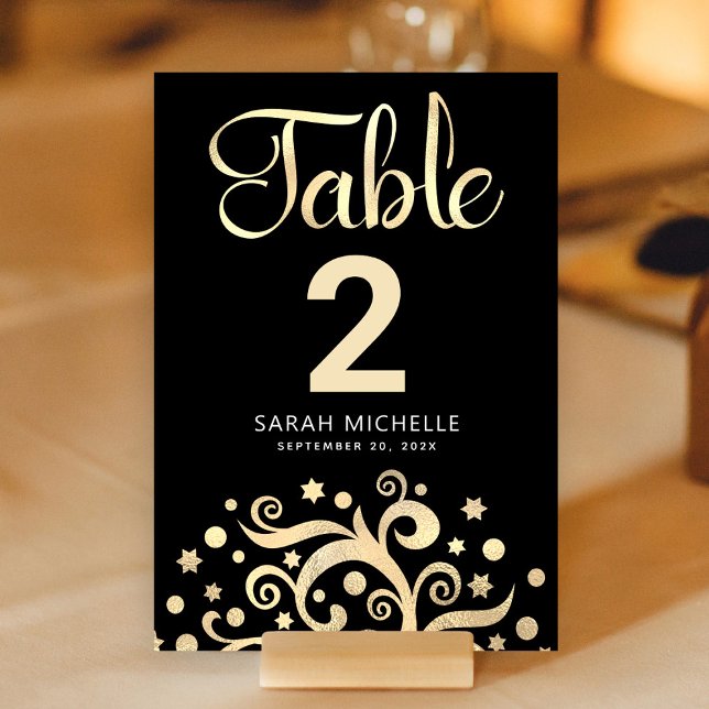 Bat Mitzvah Black Gold Foil Tree of Life Script Table Number (Creator Uploaded)