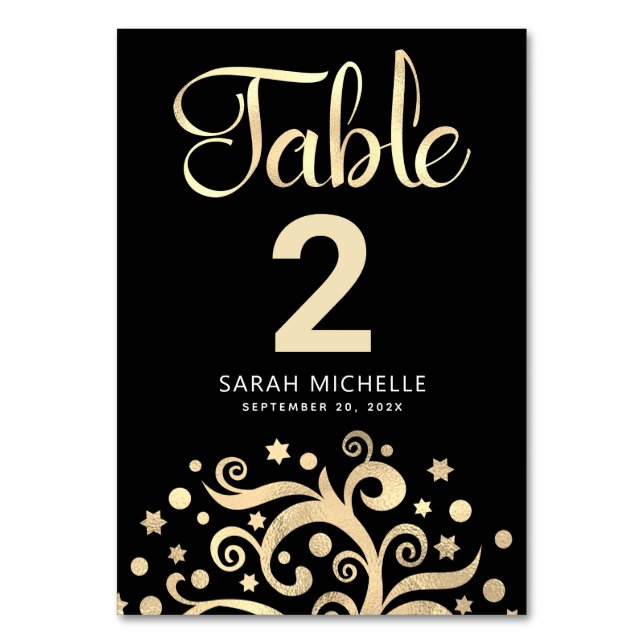 Bat Mitzvah Black Gold Foil Tree of Life Script Table Number (Front)
