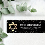 Bat Mitzvah Black Gold Glitter Bold Return Address Return Address Label<br><div class="desc">Be proud, rejoice and celebrate this milestone of your favourite Bat Mitzvah whenever you use this sophisticated, personalised return address label! Bold, white sans serif typography, a faux gold Star of David and tiny, faux gold confetti glitter dots overlay a sophisticated, dramatic black background. Personalise the custom text with her...</div>