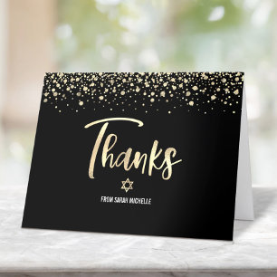 Bat Mitzvah Black Gold Glitter Foil Elegant Script Thank You Card