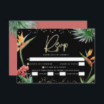 Bat Mitzvah Black Gold Tropical Palm Watercolor RSVP Card<br><div class="desc">Be proud, rejoice and celebrate this milestone of your favourite Bat Mitzvah with this sophisticated, personalised RSVP insert card for your event! Stylish, stunning, colourful, tropical watercolor birds of paradise flowers, faux gold handwritten script, Star of David and glitter dots, along with modern sans serif type, overlay a dramatic, black...</div>