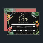 Bat Mitzvah Black Gold Tropical Palm Watercolor RSVP Card<br><div class="desc">Be proud, rejoice and celebrate this milestone of your favourite Bat Mitzvah with this sophisticated, personalised RSVP insert card for your event! Stylish, stunning, colourful, tropical watercolor birds of paradise flowers, faux gold handwritten script, Star of David and glitter dots, along with modern sans serif type, overlay a dramatic, black...</div>