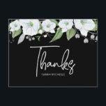 Bat Mitzvah Black Silver Script Floral Thank You Postcard<br><div class="desc">Make sure your favourite Bat Mitzvah shows her appreciation to all who supported her milestone event! Send out this sophisticated, personalised thank you postcard! A chic, stunning, white and gold glitter floral watercolor with faux gold foil script typography and white san serif type overlays a dramatic black background. A gold...</div>