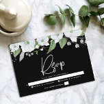 Bat Mitzvah Black Silver Script Floral Watercolor RSVP Card<br><div class="desc">Be proud, rejoice and celebrate this milestone of your favourite Bat Mitzvah with this sophisticated, personalised RSVP insert card for your event! A chic, stunning, white and gold glitter floral watercolor with faux silver foil calligraphy script typography and white sans serif type overlays a dramatic black background. Additional watercolor flowers...</div>
