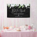 Bat Mitzvah Black Silver Script Watercolor Floral Banner<br><div class="desc">Be proud, rejoice and showcase this milestone of your favourite Bat Mitzvah! Hang up this stunning, modern, stylish, personalised banner to add to her special day. A chic, stunning, white and faux silver glitter floral watercolor, faux silver foil handwritten script and white sans serif typography overlay a dramatic black background....</div>
