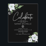 Bat Mitzvah Black Silver Script Watercolor Floral Enclosure Card<br><div class="desc">Be proud, rejoice and showcase this milestone of your favourite Bat Mitzvah! Include this modern, sparkly, personalised insert for additional information to your event. A chic, stunning, white and faux silver glitter floral watercolor with faux silver foil script typography and white sans serif type overlays a dramatic black background. Additional...</div>
