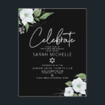 Bat Mitzvah Black Silver Script Watercolor Floral Enclosure Card<br><div class="desc">Be proud, rejoice and showcase this milestone of your favourite Bat Mitzvah! Include this modern, sparkly, personalised insert for additional information to your event. A chic, stunning, white and faux silver glitter floral watercolor with faux silver foil script typography and white sans serif type overlays a dramatic black background. Additional...</div>