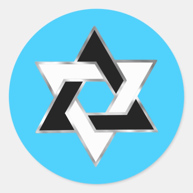 Bat Mitzvah Black White Star of David on Any Colou Classic Round Sticker (Front)