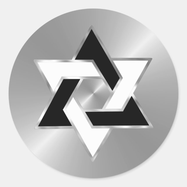 Bat Mitzvah Black White Star of David on Silver Classic Round Sticker (Front)