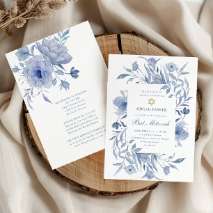 Bat Mitzvah Blue and White Floral Chinoiserie Invitation
