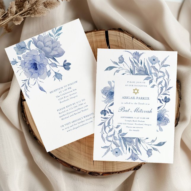 Bat Mitzvah | Blue and White Floral Chinoiserie Invitation (Creator Uploaded)