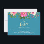 Bat Mitzvah Blue Floral Watercolor Gold Script RSVP Card<br><div class="desc">Be proud, rejoice and celebrate this milestone of your favourite Bat Mitzvah with this sophisticated, personalised RSVP insert card for your event! A stunning, pink and peach floral watercolor with faux gold foil script typography and modern white sans serif type overlay a dusty turquoise teal blue background. Additional watercolor flowers...</div>