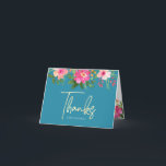 Bat Mitzvah Blue Gold Script Floral Watercolor  Thank You Card<br><div class="desc">Make sure your favourite Bat Mitzvah shows her appreciation to all who supported her milestone event! Send out this sophisticated, personalised thank you card! A stunning, pink and peach floral watercolor with faux gold foil script typography and modern dusty rose and grey sans serif type overlay a soft pink &...</div>