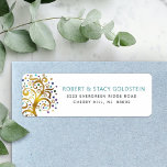 Bat Mitzvah Blue Gold Tree of Life Return Address Return Address Label<br><div class="desc">Be proud, rejoice and showcase this milestone of your favorite Bat Mitzvah with this fun, sophisticated, personalized return address label! A stunning, graphic faux gold foil tree with sparkly turquoise, teal, purple and blue Star of David and dot “leaves” overlays a white background. Personalize the custom text with your name...</div>