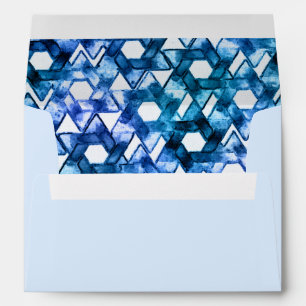Bat Mitzvah Blue Medley Watercolor Star Damask Envelopes