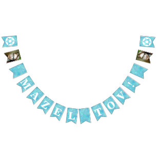Bat Mitzvah Blue Opal Mazel Tov Optional Photo Bunting