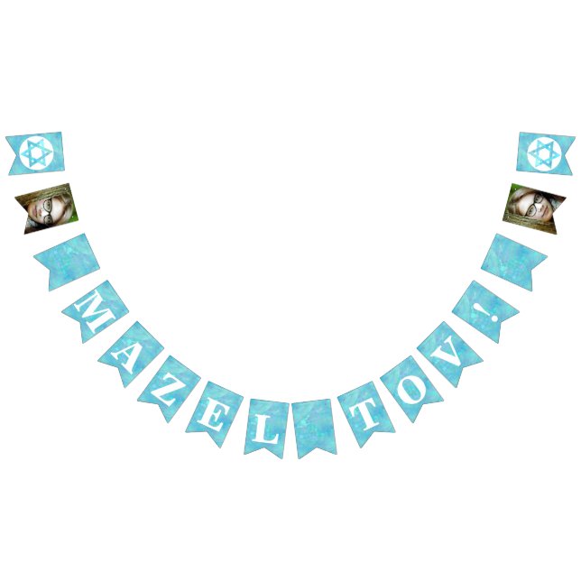 Bat Mitzvah Blue Opal Mazel Tov Optional Photo Bunting (All)