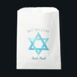Bat Mitzvah Blue Opal Star Of David Glam Party Favour Bag<br><div class="desc">Personalised Bat Mitzvah favour bags with a simple faux blue opal watercolor Star of David symbol will set the tone for your glam party. The stylish design includes two sets of deep blue text, BAT MITZVAH in a gentle arch above the faux iridescent blue Shield of David and room for...</div>