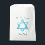 Bat Mitzvah Blue Opal Star Of David Glam Party Favour Bag<br><div class="desc">Personalised Bat Mitzvah favour bags with a simple faux blue opal watercolor Star of David symbol will set the tone for your glam party. The stylish design includes two sets of deep blue text, BAT MITZVAH in a gentle arch above the faux iridescent blue Shield of David and room for...</div>