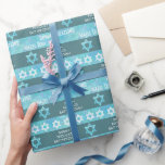 Bat Mitzvah Blue Opal Stylish Stripe Pattern Wrapping Paper<br><div class="desc">Personalise this faux blue opal watercolor wrapping paper in a stylish stripe pattern for your Bat Mitzvah gifts, Hanukkah presents or any special occasion. Three lines of text in white can be personalised so this custom gift wrap can be adapted for any celebration. The stripes alternate between the blue opal...</div>