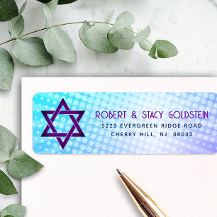 Bat Mitzvah Blue Purple Gradient Retro Fun Address Return Address Label