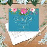 Bat Mitzvah Blue Save the Date Floral Watercolor Invitation Postcard<br><div class="desc">Make sure all your friends and relatives will be able to celebrate your daughter’s milestone Bat Mitzvah! Send out this chic, personalised “Save the Date” announcement postcard. A chic, stunning, pink and peach floral watercolor with faux gold foil script typography and modern white sans serif type overlay a dusty turquoise...</div>