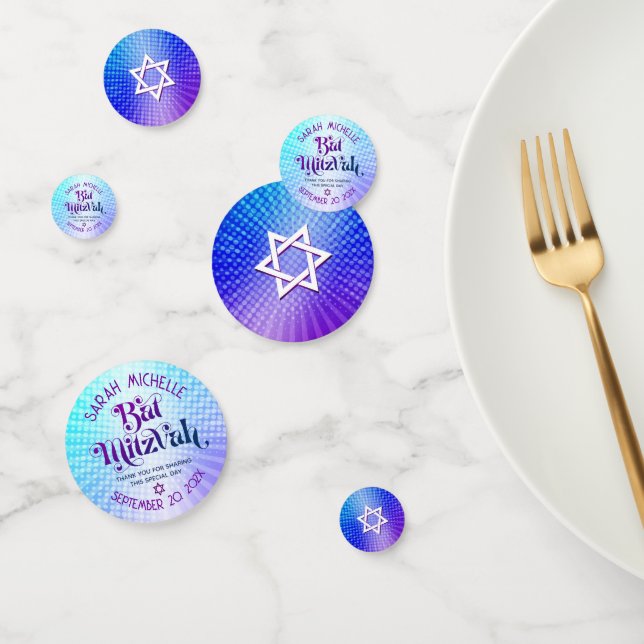 Bat Mitzvah Bold Boho Retro Blue Purple Gradient Confetti (Group)