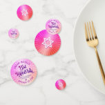 Bat Mitzvah Bold Boho Retro Pink Orange Gradient Confetti<br><div class="desc">Add some extra style to your favourite Bat Mitzvah’s celebration party with this customisable table confetti! Fun, trendy, bold dark hot pink and purple typography with modern sans serif typography overlay a background of pop light orange and pink ombre gradient rays with white dots on one side. A white Star...</div>
