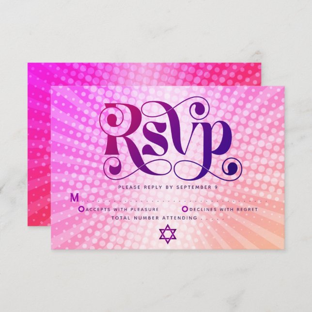 Bat Mitzvah Bold Retro Boho Pink Orange Gradient RSVP Card (Front/Back)