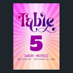 Bat Mitzvah Bold Retro Boho Pink Orange Gradient Table Number<br><div class="desc">No Bat Mitzvah party is complete without personalised table number cards. Let your daughter be proud, rejoice and celebrate her milestone at her perfectly coordinated party. Fun, trendy, bold dark hot pink and purple typography with modern sans serif typography overlay a background of pop light orange and pink ombre gradient...</div>