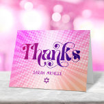 Bat Mitzvah Bold Retro Boho Pink Orange Gradient Thank You Card<br><div class="desc">Make sure your favourite Bat Mitzvah shows her appreciation to all who supported her milestone event! Send out this fun, boho retro, personalised thank you card. Fun, trendy, bold dark hot pink and purple typography with modern sans serif typography overlay a background of pop light orange and pink ombre gradient...</div>
