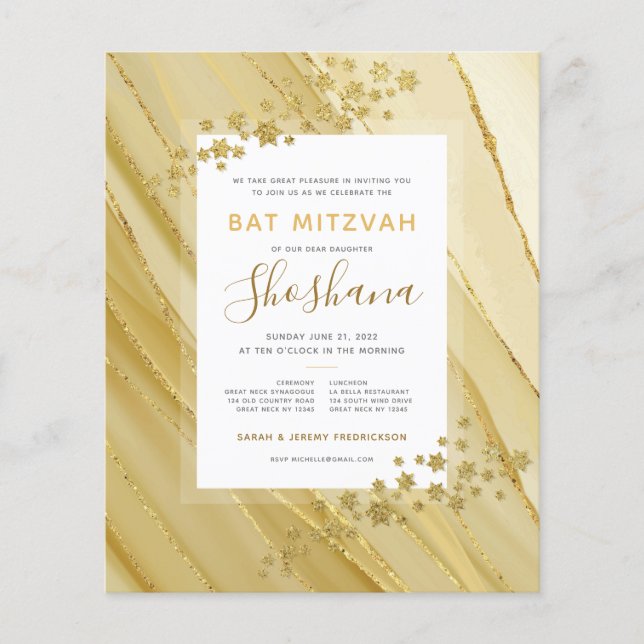 Bat Mitzvah Budget Gold Glitter Monogram (Front)