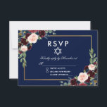 Bat Mitzvah Burgundy Blue Floral Gold RSVP<br><div class="desc">Watercolor Burgundy Marsala Blue  Floral Gold Bat Mitzvah RSVP Card</div>