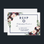 Bat Mitzvah Burgundy Blue Floral RSVP Card<br><div class="desc">Watercolor Burgundy Blue Floral Bat Mitzvah RSVP Card</div>