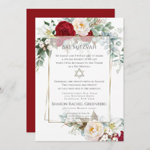 BAT MITZVAH Burgundy Peony Verse 1 Invitation