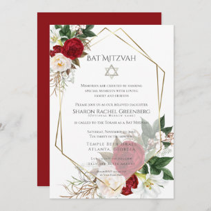 BAT MITZVAH Burgundy Peony Verse 3 Invitation