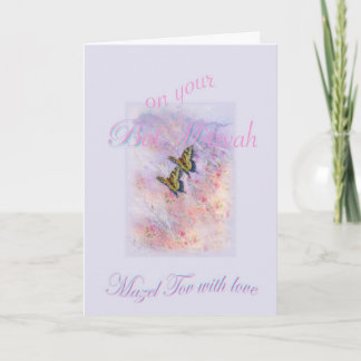 Bat Mitzvah Butterfly on Delicate Floral Greeting Card