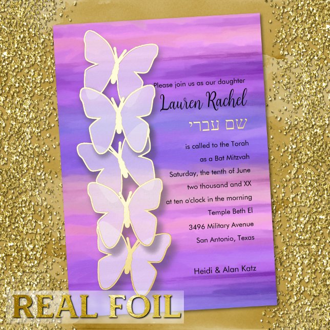 Bat Mitzvah Butterfly Pink Purple Watercolor (Creator Uploaded)