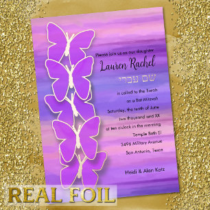 Bat Mitzvah Butterfly Pink Purple Watercolor