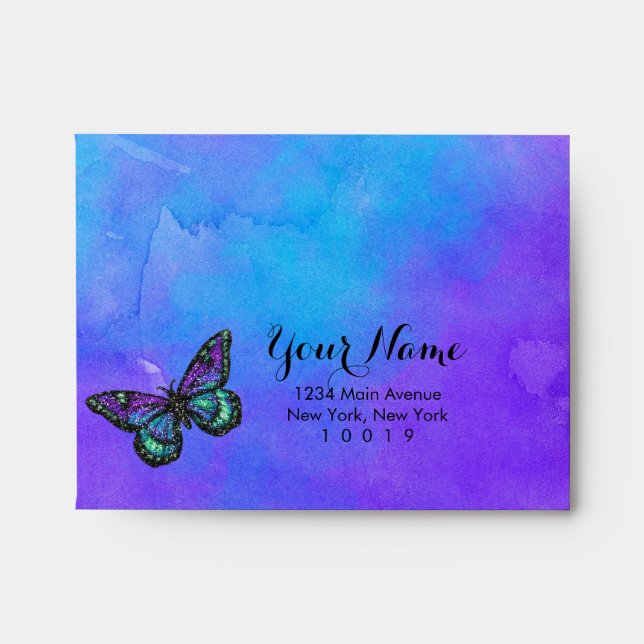 Bat Mitzvah Butterfly Purple and Turquoise Painted Envelope (Front)