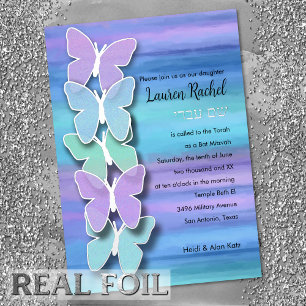 Bat Mitzvah Butterfly Turquoise Purple Watercolor